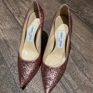 Jimmy Choo Pink Glitter Pointed Pumps
